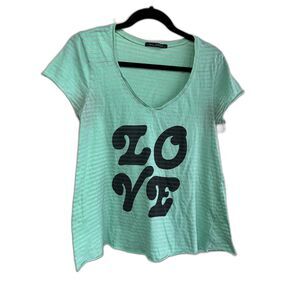 Wildfox tee LOVE graphic green stripes - semi sheer t-shirt